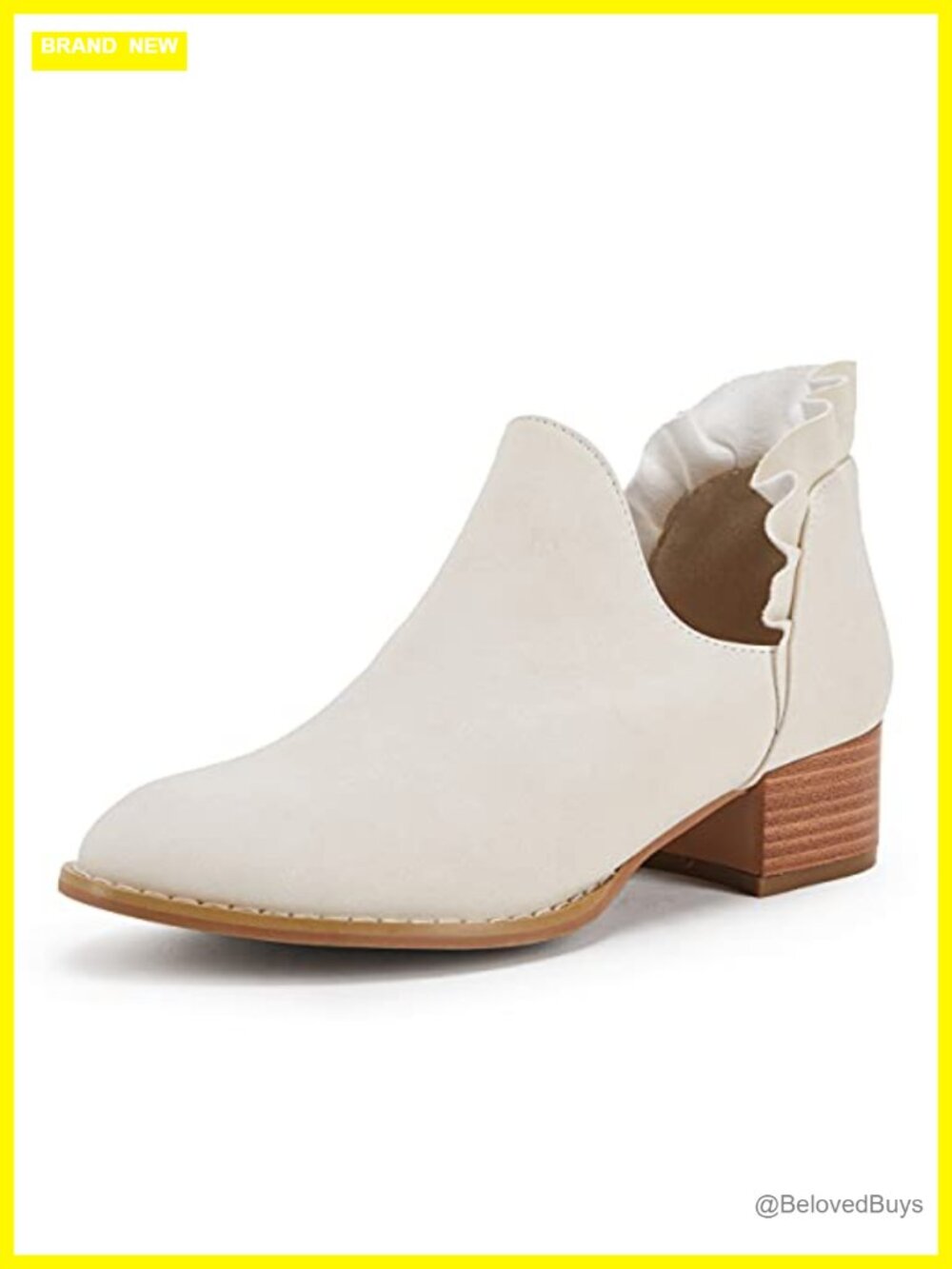 Ruffled Ankle Boots Pointed Toe Chunky Low Heel Western Booties Faux Leather